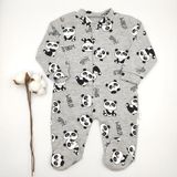 Bebek Star Panda Desenli Patikli Gri Bebek Tulumu %100 Cotton - 6 - 9 Ay