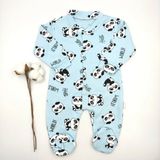 Bebek Star Panda Desenli Patikli Mavi Bebek Tulumu %100 Cotton - 0 - 3 Ay - Turkuaz