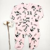 Bebek Star Panda Desenli Patikli Pembe Bebek Tulumu %100 Cotton - 3 - 6 Ay