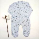 Bebek Star Patikli Ay Yıldız Desenli Mavi Erkek Bebek Tulum %100 Cotton - 0 - 3 Ay