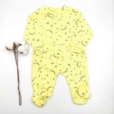Bebek Star Patikli Ay Yıldız Desenli Sarı %100 Cotton Bebek Tulumu - 3 - 6 Ay