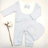 Bebek Star Şapkalı Papyonlu Açık Mavi Uzun Kollu %100 Cotton Bebek Tulumu - 6 - 9 Ay