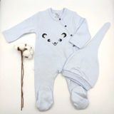 Bebek Star Şapkalı Patikli Mavi ve Krem İkili Bebek Tulumu %100 Cotton - 6 - 9 Ay - Bebek Mavisi