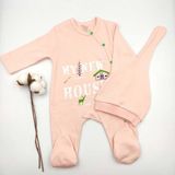 Bebek Star Şapkalı Patikli Yavruağzı ve Krem İkili Kız Bebek Tulumu %100 Cotton - 0 - 3 Ay