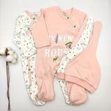 Bebek Star Şapkalı Patikli Yavruağzı ve Krem İkili Kız Bebek Tulumu %100 Cotton - 3 - 6 Ay