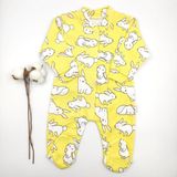 Bebek Star Tavşan Desenli Patikli Sarı Bebek Tulumu %100 Cotton - 0 - 3 Ay