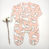 Bebek Star Tavşan Desenli Patikli Somon ( Pembe ) Bebek Tulumu %100 Cotton - 0 - 3 Ay