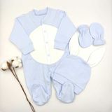 Bebek Star Tavşan Model Şapkalı Eldivenli Patikli Mavi Ponponlu %100 Cotton Bebek Tulum Takımı - 0 - 3 Ay