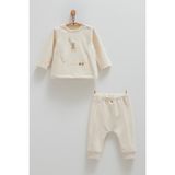 Bebek Takımı Ayıcıklı Sweatshirt ve Pantolon (3-18 Ay Arası) Interlok Kumaş - 3 - 6 Ay - Taş