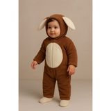 Bebek Tavşan Kulaklı Kapüşonlu Peluş Tulum Kahverengi - 6 - 9 Ay
