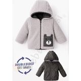 Bebek Vadisi Çift Taraflı Kapüşonlu Içi Peluş Kürklü Kapitone Kalın Kar Kışlık Şişme Erkek Bebek Mont Çocuk Kaban - Füme - 3 - 4 Yaş