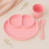 Bebek Vakumlu Mama Tabağı, Kaşığı ve Bardak Seti Silikon Bebek Beslenme Set - Pembe