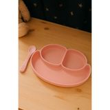 Bebek Vakumlu Mama Tabağı ve Kaşık Ikilisi Silikon Mama Seti - Pembe