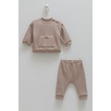 Bebek Waffle Kumaş 2'li Takım(Sweatshirt ve Pantolon Takımı) Rahat ve Şık (1-12 Ay) - Kahve - 3 - 6 Ay