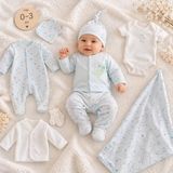 Bebek & Yeni Doğan Organik Koala Temalı 10LU Hastane Çıkışı &zıbın Seti (Premium Serisi) - 0 - 3 Ay - Toz Mavi