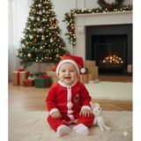 Bebek Yılbaşı Noel Temalı Noel Baba Baskılı Tulum