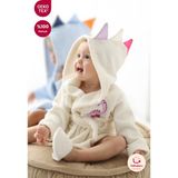 Bebekevi %100 Pamuk Oeko-Tex® Sertifikalı Dinozor Desenli Mavi Mini Bebek Bornoz ve Terlik Seti 6-12 Ay 1 Yaş Bornoz