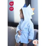 Bebekevi %100 Pamuk OEKO-TEX® Sertifikalı Dinozor Desenli Mavi Mini Bebek Bornoz ve Terlik Seti