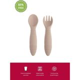 Bebekevi Bpa Free Silikon Bebek Kaşık Çatal Seti Ergonomik Kaymaz Tutuş - Bej