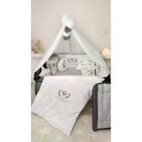 bebek_iklimi FIRKORUSN-1 70X110 Gri Fırfırlı Park Beşik Uyku Seti - İsimli Nakışlı Kenar Korumalı 18 Parça