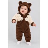 BEBEKİZ Köpek Figür Nakışlı %100 Pamuklu Welsoft Bebek Tulum Kapüşonlu Fermuarlı Kışlık Unisex Tulum 0-12 Ay