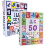 Bebekler Için Ilk 50 Sözcük Zeka ve Diy-Toy Flash Kartları Seti - Seçenek 1 - Ahşap Bej - Siyah