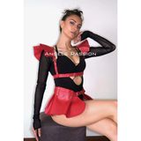 bebekokusu Deri Elbise Harness, Mini Deri Etek, Deri Elbise Etek Harness - BRF1001 - Siyah - S - M