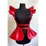 bebekokusu Deri Elbise Harness, Şık Mini Deri Elbise, Prenses Deri Elbise - BRF1001 - Siyah - L - XL