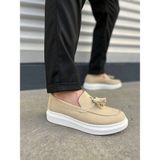 bebekokusu JY154 Blaze Bağcıksız Püsküllü Süet Erkek Günlük Spor Klasik Ayakkabı Sbt - Krem