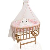 Bebekonfor Doğal Ahşap Amedan Sepet Beşik Pembe-Beyaz 0-2 Yaş Tekerlekli Ergonomik Yapı ile