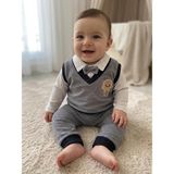 Bebellove 0/12 Ay 2'li Süveterli Bebek Takım Ayıcık Nakışlı Papyonlu Erkek Bebek Yenidoğan Bebek Takım - 3 - 6 Ay - Gri - Lacivert