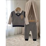 Bebellove 2'li süveterli ayı Nakışlı Erkek Takım 0-3 ay, 3-6 ay 6-9 ay 9-12 ay Erkek Bebek Takım papyonlu süveterli body + manşetli pijama Yenidoğan Bebek Takım - 0 - 3 Ay - Gri - Lacivert