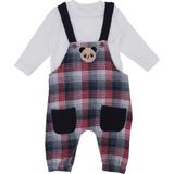 Bebelop Erkek Bebek Ayı Nakışlı Ekoseli Tulum T-Shirt Salopet 2'li Takım - 1 - Kırmızı