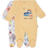 Bebelop Erkek Bebek Hayvan Baskılı Yandan Çıtçıtlı Patikli Tulum 2'li Set - Hardal - 3 Ay
