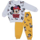 Bebelop Erkek Bebek Mickey Mouse Baskılı Şapkalı Alt Üst 2'li Takım - Sarı - 9 Ay