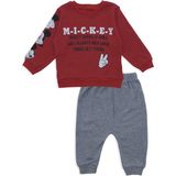 Bebelop Erkek Bebek Mickey Yazılı Kol Detay 2'Li Alt Üst Eşofman Takım - 6 Ay - Kırmızı
