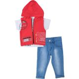 Bebelop Erkek Bebek Yazı Baskılı T-Shirt Yelekli Pantolon Alt Üst Takım - Kırmızı - 1