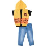 BEBELOP Erkek Çocuk Baskılı T-Shirt Yelekli Pantolon 3'lü Alt Üst Takım SARI 2 YAŞ