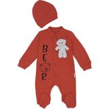 Bebelop Kız Bebek Bear Yazı Baskılı Şapkalı Ayı Oyuncaklı Kız Tulum 2'li - Kırmızı - 9 Ay