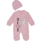 Bebelop Kız Bebek Bear Yazı Baskılı Şapkalı Ayı Oyuncaklı Kız Tulum 2'Li - Pembe - 1 Yaş
