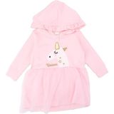Bebelop Kız Bebek Unicorn Baskılı Kapüşonlu Penye Tüllü Elbise - 9 Ay - Pembe