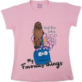 BEBELOP Kız Çocuk Bisiklet Yaka Baskılı T-shirt PEMBE 10 YAŞ