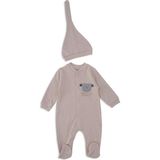 Bebelop Unisex Bebek Hayvan Nakışlı Raporlu Çıtçıtlı Şapkalı Patikli Tulum - Bej - 3 Ay