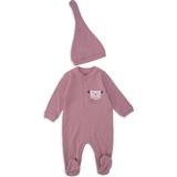 Bebelop Unisex Bebek Hayvan Nakışlı Raporlu Çıtçıtlı Şapkalı Patikli Tulum - Kiremit - 6 Ay