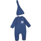 Bebelop Unisex Bebek Hayvan Nakışlı Raporlu Çıtçıtlı Şapkalı Patikli Tulum - Lacivert - 3 Ay