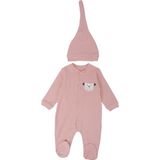 Bebelop Unisex Bebek Hayvan Nakışlı Raporlu Çıtçıtlı Şapkalı Patikli Tulum - Somon - 6 Ay