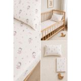 Bebelz %100 Pamuk Anne Yanı - Park Yatak Balerin Tavşan Desenli Bebek Lastikli Çarşaf Seti - 2 Adet Yastık Kılıfı 60x120 / 70x120 / 70x110