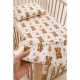 Bebelz %100 Pamuk Ayıcık Desenli Bebek Lastikli Çarşaf Seti - 2 Adet Yastık Kılıfı 60x120 / 70x120 / 70x110 Anne Yanı - Park Yatak