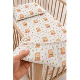 Bebelz %100 Pamuk Çilek Ayıcık Desenli Bebek Lastikli Çarşaf Seti - 2 Adet Yastık Kılıfı 60x120 / 70x120 / 70x110 Anne Yanı - Park Yatak