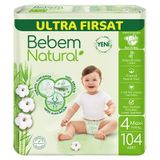 Bebem Natural Ultra Fırsat Bebek Bezi Maxi 104Lü Bambu Ve Organik Pamuk 2'Li Ekonomik Paket
